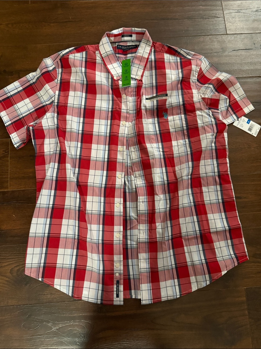 U.S. Polo Assn. Red and White Plaid Short-Sleeve Button-Down Shirt